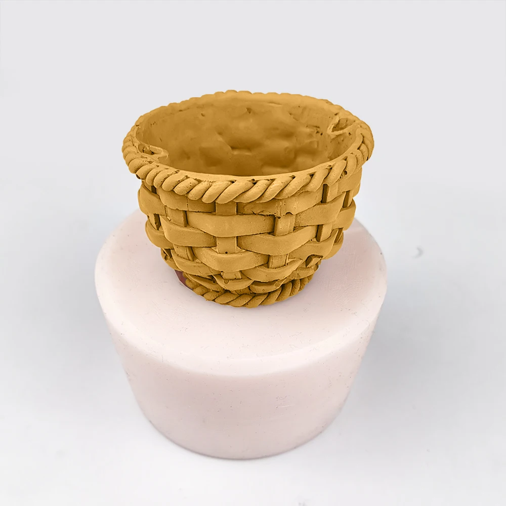 

QT0325 PRZY Soap Mold Flower Basket 3D Bamboo Basket Moulds Silicone Wedding Birthday Candle Mold Clay Resin Moulds