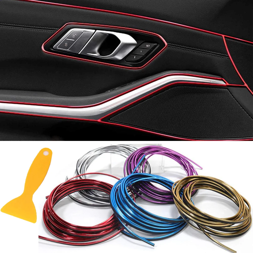 5M Car Dashboard Insert Flexible Trim Auto Interior Door Edge Decorative Moulding Strip Accessoires With Scraper