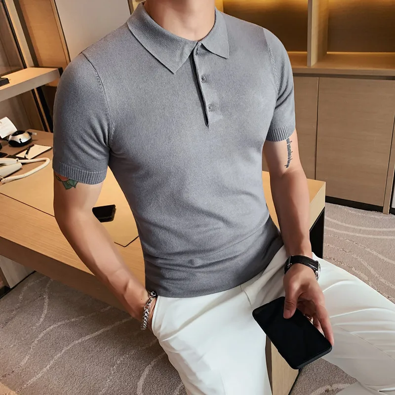 2024 Summer Men Ice Silk Short Sleeve Polo Shirt Fashion Simple Casual Lapel Slim Fit Formal Polo Shirt Homme Streetwear M-3XL