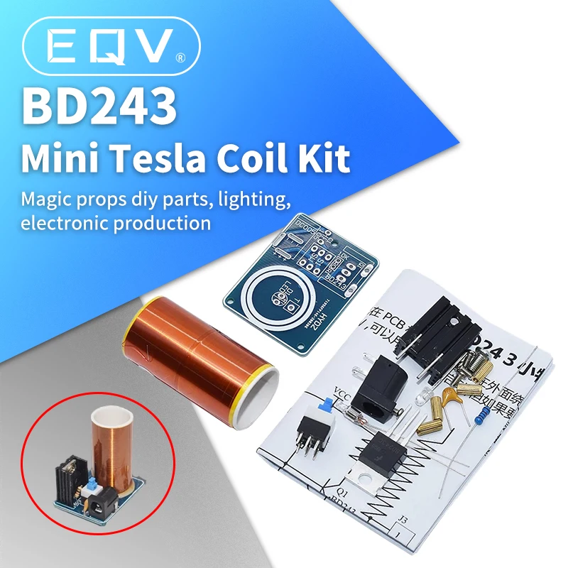 BD243 Mini Tesla Coil Kit Magic Props DIY Parts Empty Lights Technology Diy Electronics BD243C