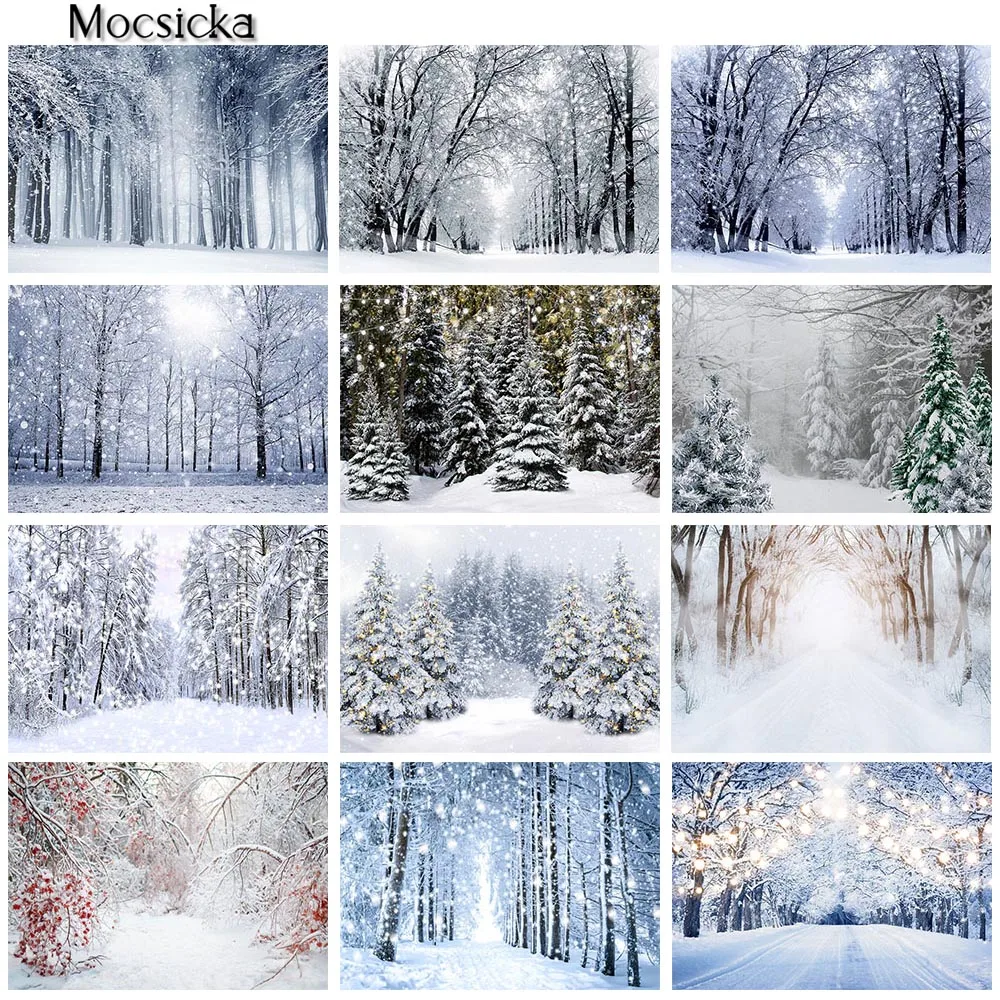 Winter Snow Jungle Wonderland Backdrops for Photography Christmas Kids Portrait Photo Props Studio Booth Background Photoshoot