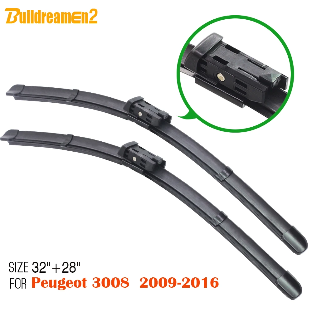 Buildreamen2 1Pair Bracketless Soft Rubber Car Windshield Wiper Blades For Peugeot 3008 2009-2016 Frameless Auto Wiper Blade