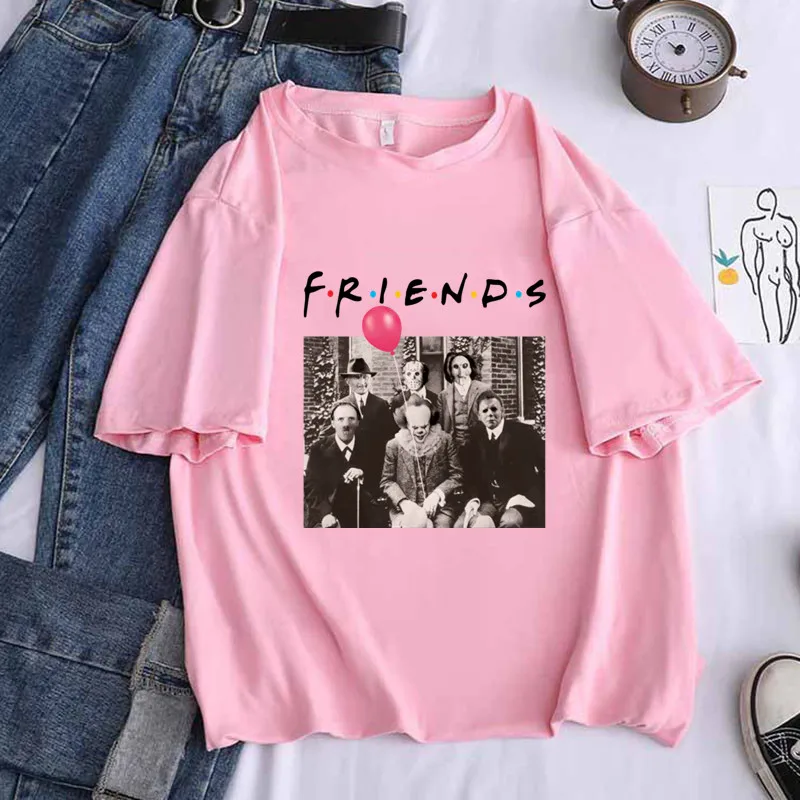 Michael Myers Jason Voorhees Halloween Horror Friends Women Black T-shirt Girl Summer Pink Grey Yellow White Tops Tee,Drop Ship