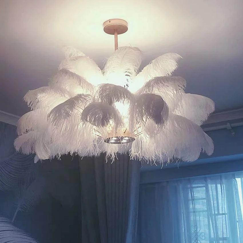 Nordic minimalist chandelier feather chandelier white luxury home bedroom living room personalized creative decorative Lights