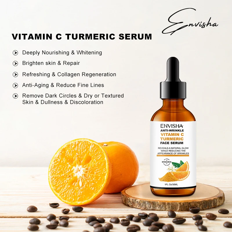 ENVISHA Collagen Vitamin Turmeric Face Serum Essence Anti-Aging Wrinkle Skincare Moisturizing Serum Shrink Pores Remove Acne