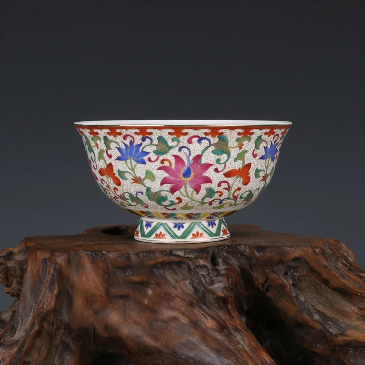 Qing Emperor Qianlong's Famille Rose Flower Bowl Enamel Ceramic Rice Bowl Antique Porcelain