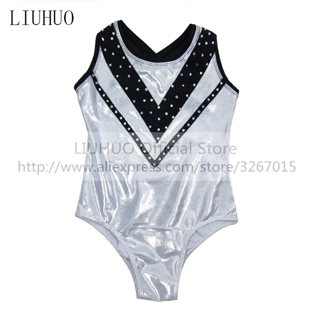 LIUHUO Women's Girls'  Performance Rhythmic Gymnastics Competition Leotard Ice Figure Skating Dress Sleeveless Silver Base Coat