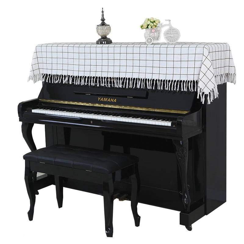 Cotton and Linen Piano Cover Towel Simple Tassel Lace Piano Half Cover Cloth Non-slip Dust Cover Piano Decoration