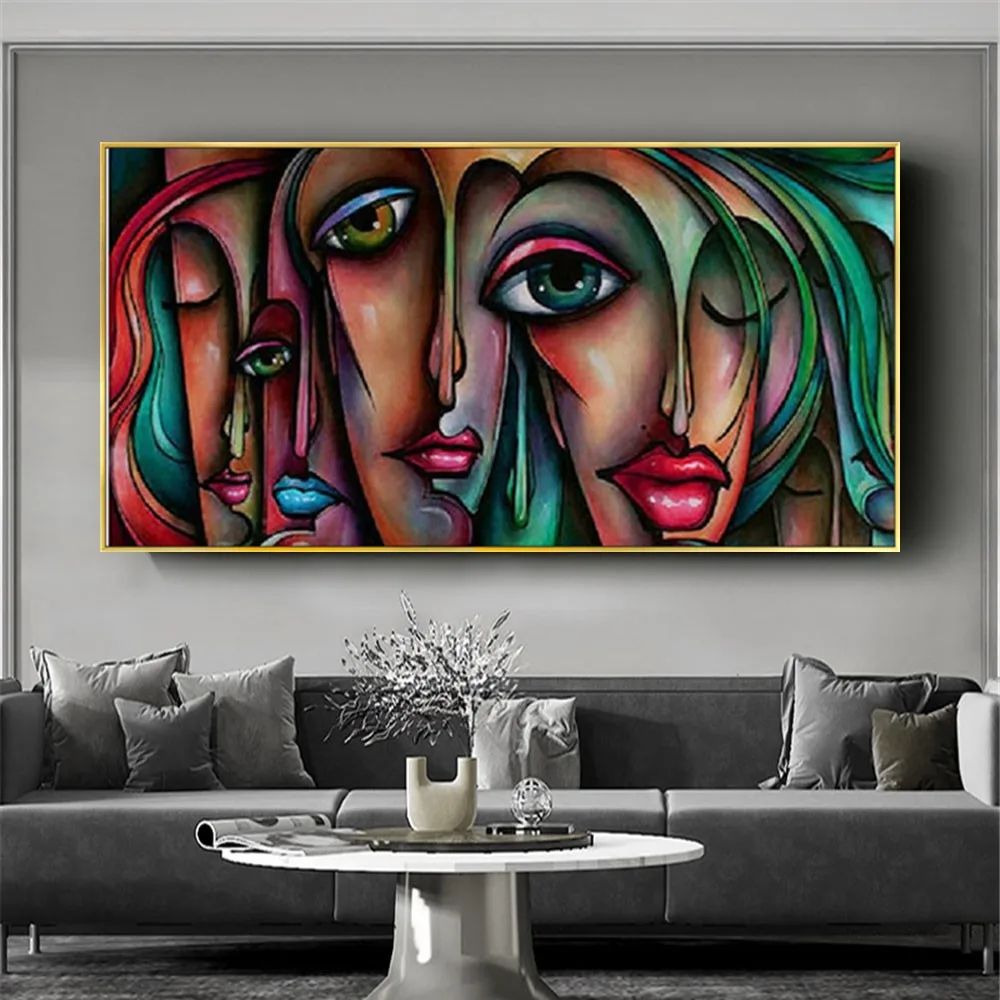 

Big Eyes Girls Canvas Art Handmade Picasso Style Oil Painting Modern Abstract Woman Figures Wall Pictures For Living Room Decor