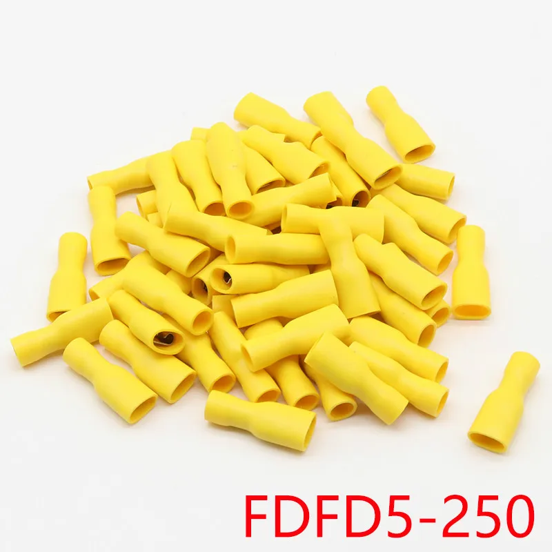 FDFD5-250 FDFD5.5-250 Female Insulated Electrical Crimp Terminal Connectors Cable Wire Connector 100PCS/Pack AWG 12-10 FDFD