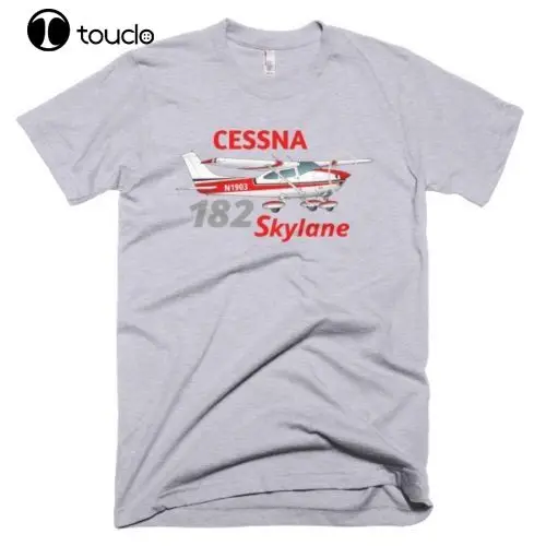 100% Cotton Print Mens Summer O-Neck Cessna 182 Skylane Airplane T-shirt - Personalized with Your N# Tee Shirt