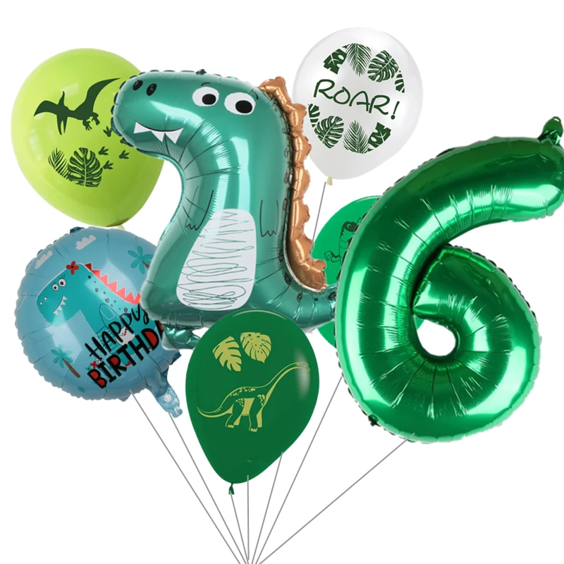 

7pcs new cute dinosaur aluminum foil balloon 12 inch cartoon pterosaur latex balloon set for kid's birthday party decor globos