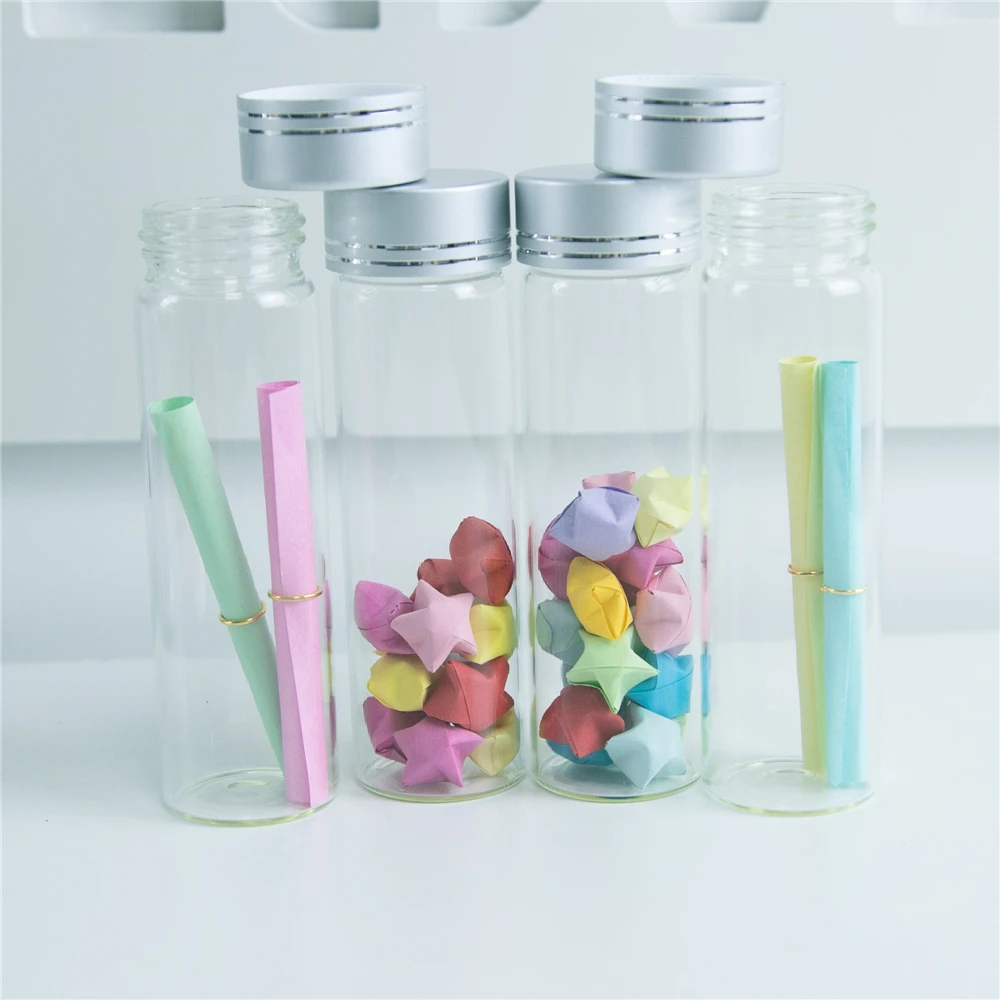 50Pcs 50ml Hyaline Bayonet Glass Bottles Spiral Plastic Lid with Silver Tangent Mini Craft Vials Candy Food Pot