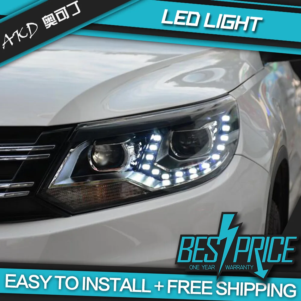 AKD-مصباح أمامي LED DRL ، ضبط ، لسيارات Volkswagen Tiguan 2013-2016 ، شعاع زينون ثنائي ، ضباب ، عيون الملاك