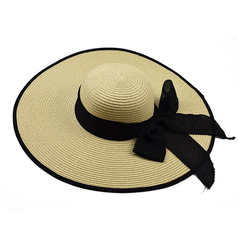 Summer Straw Hat Women Big Wide Brim Beach Sun Hat Straw Floppy Sun Block UV Protection Hat Bohemia Cap