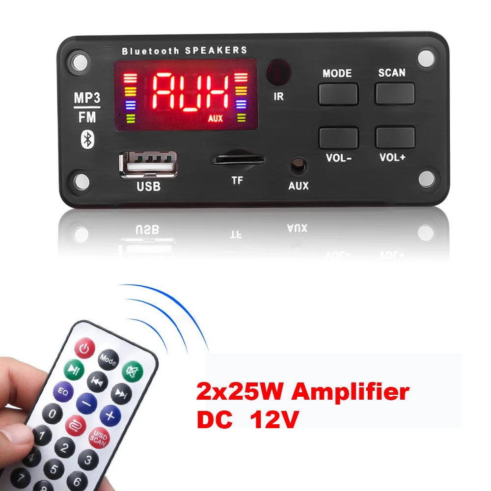 12V 50W Amplifier MP3 Decoder Board Bluetooth 5.0 Wireless Audio Module Big Color Screen Call Recording TF FM Radio For Car