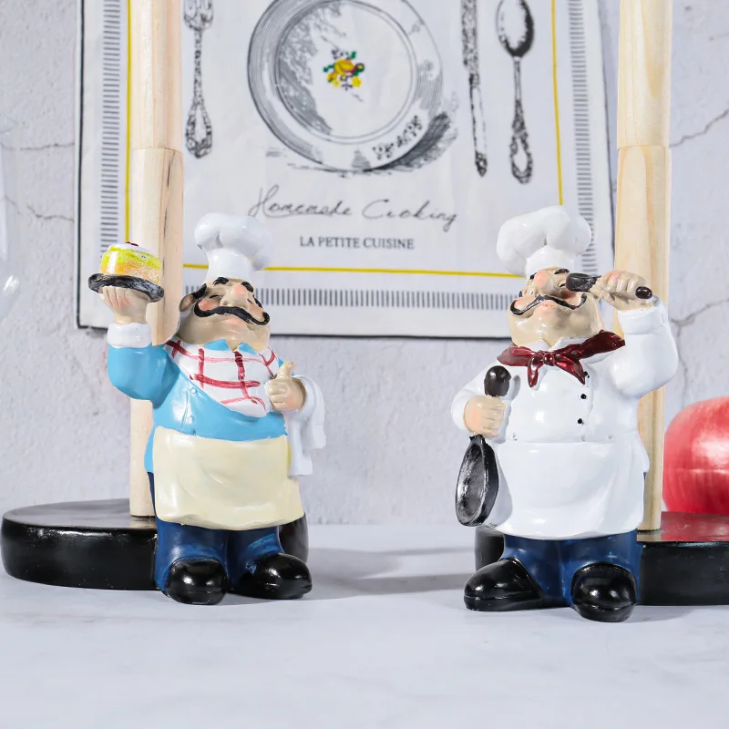 Creative Tissue Holder Resin Double-Layer Chef Figurines Paper Towel Rack Home Kitchen Cake Shop Restaurant Crafts Decoration