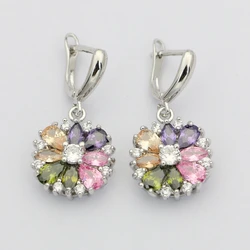 Natural Multicolor Cubic Zirconia Earrings 925 Sterling Silver Jewelry Drop Dangle Earrings With Stone For Women Wedding