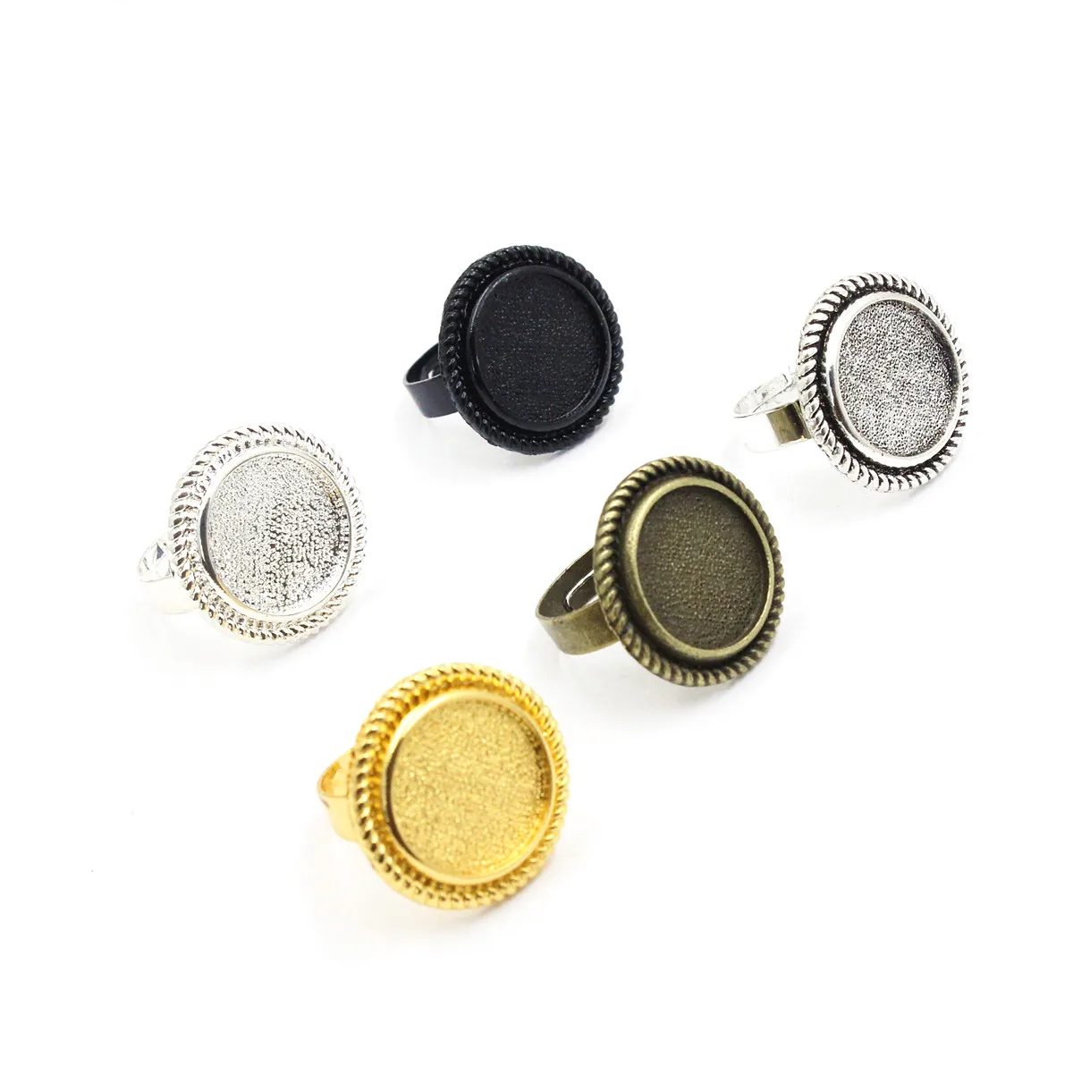 16มม.รอบ Cabochons แหวนว่างการตั้งค่า Bezel เปล่าถาดปรับฐานแหวนสำหรับ DIY อุปกรณ์เสริม10ชิ้น k05107