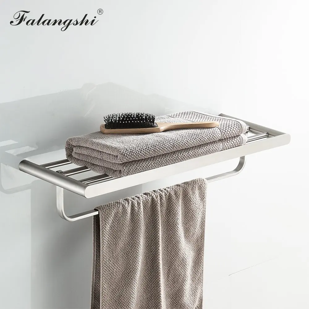 Falangshi Bathroom Hardware Set 304 Stainless Steel Toothbrush Holder Towel Bar Paper Holder Hook Brushed Wall Mounted WB8847