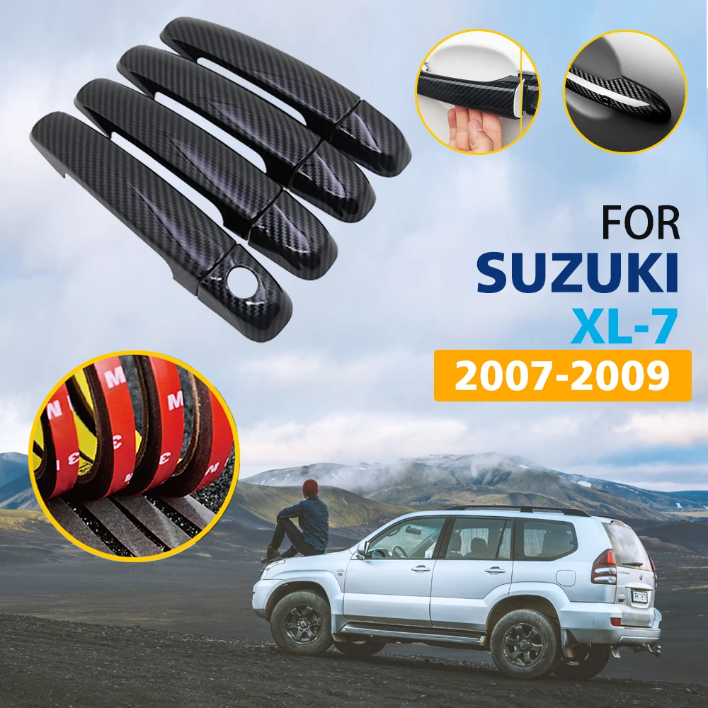 Black Colour Carbon Fiber Door Handles Cover Trim Set for Suzuki XL-7 XL7 2007 2008 2009 Auto Stylin Car Accessories Stickers