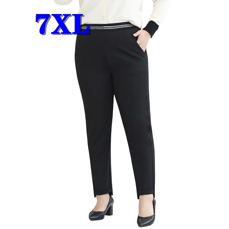 Plus Size Bottoms Pants Women Clothing Autumn Oversized Trousers High Waist Office Lady Pantalones Black 5XL 7XL Free Shipping