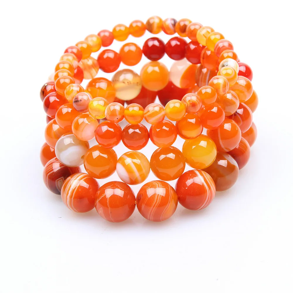 Orange Rainbow Color Agat Natural Stone Stretch Bracelets for Women Men Quartzs Round Beaded Bracelets Bangles 6mm 8mm 10mm