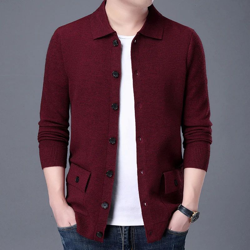 Men's Cardigan 2021 New Autumn Single Breasted Sweater Jackets Male Turn-Down Collar Knitwear Buttons Sweaters Coat with Pockets