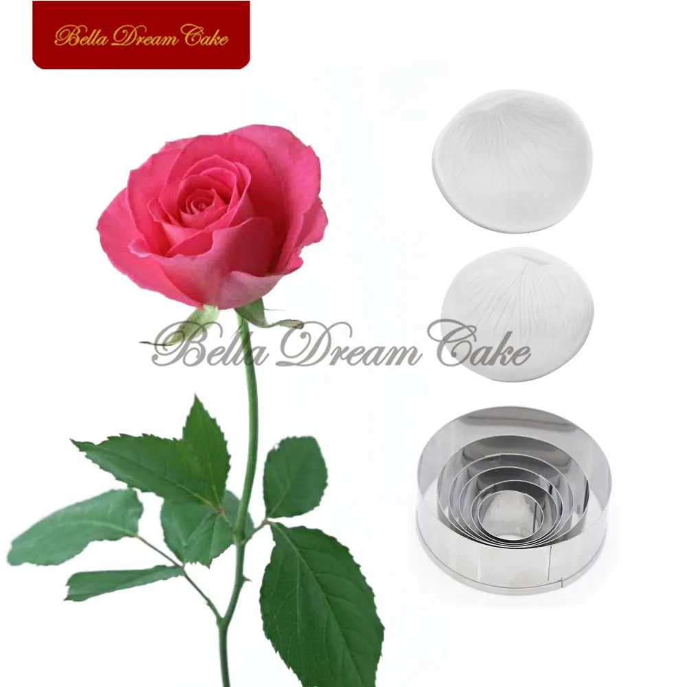 8pcs/set Rose Petal Veiner Silicone Mold Stainless Steel Cutter Molds DIY Handmade Fondant Flower Mould Cake Decorating Tool