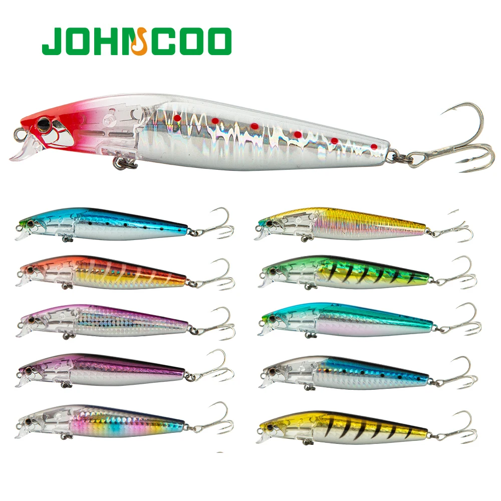 JOHNCOO Floating Minnow 100mm 15g Tungsten Weight System Hard Bait Flash Blade Wobbler Fishing Lure Pike Bass Lure