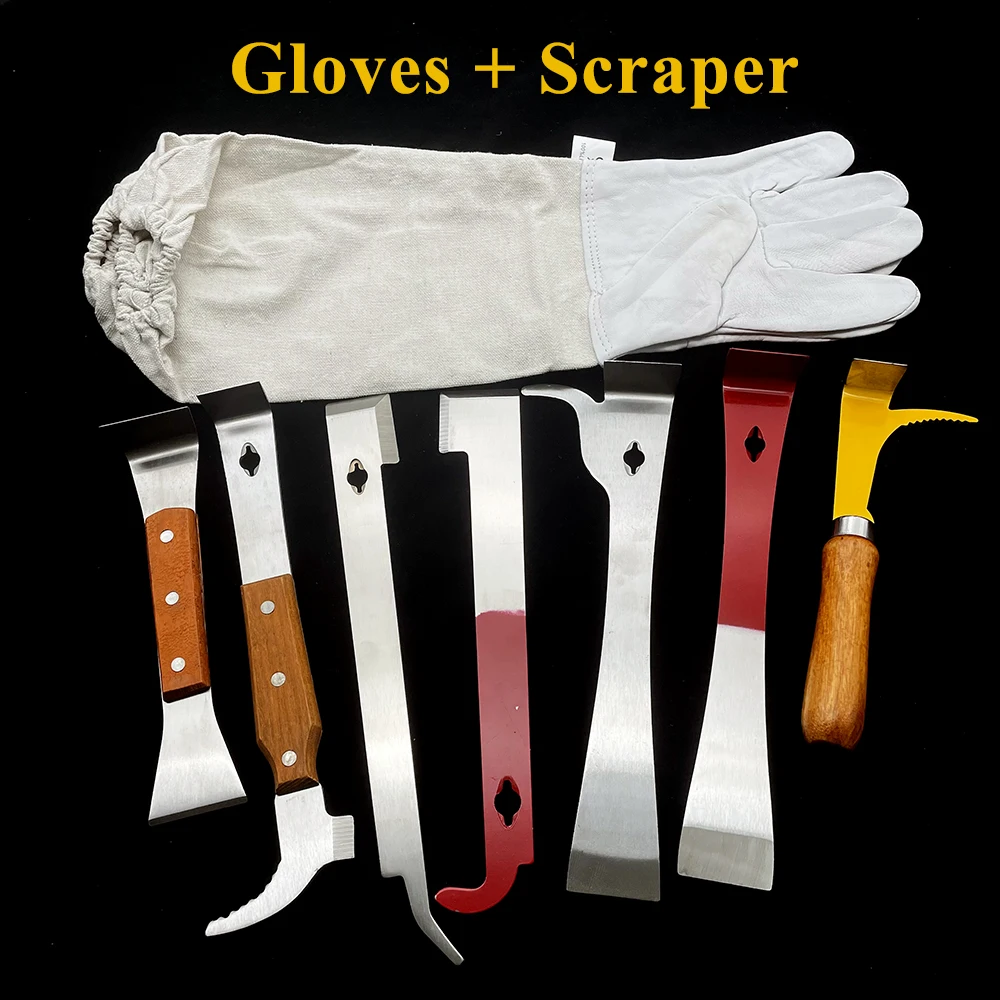 

Farm Protection Gloves Long Sleeve Anti Bite Metal Pry Bar Hive Opener Lifter Uncapping Fork Beehive Apart Beekeeper Tools Kit