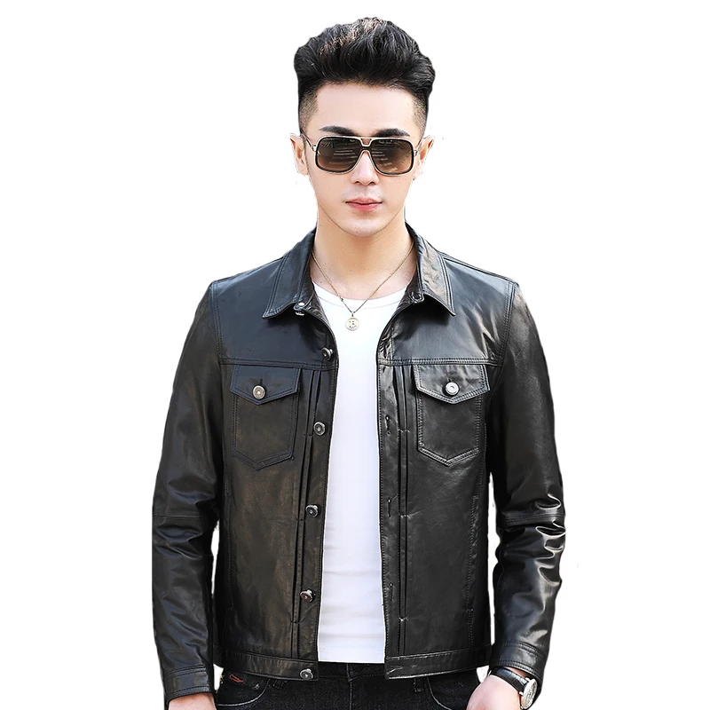 

Sheepskin Coat Men Casual Genuine Leather Biker Clothes Slim Fit Handsome Fashionable Coat