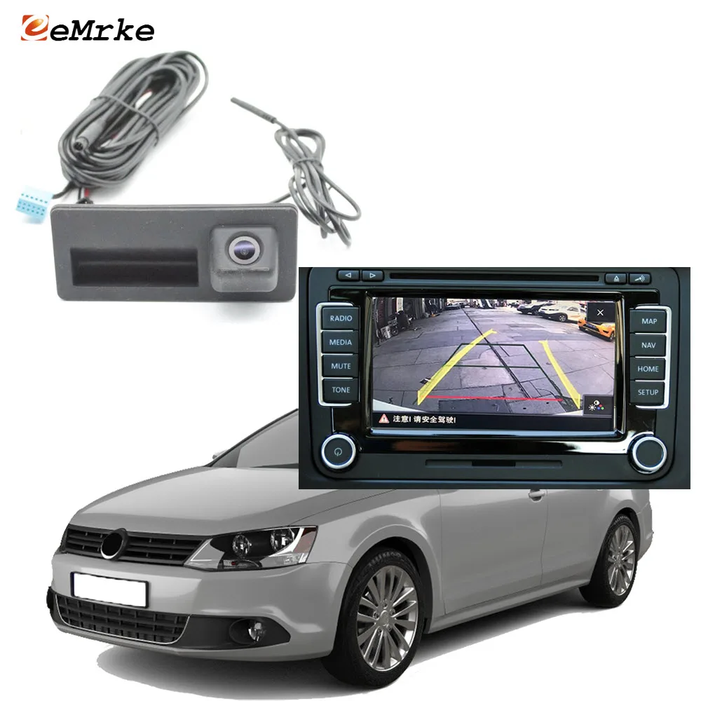 

EEMRKE HD Night Vision Car Trunk Handle Camera for VW Jetta 2012-2016 Original Screen Display Parking Line Dynamic Trajectory