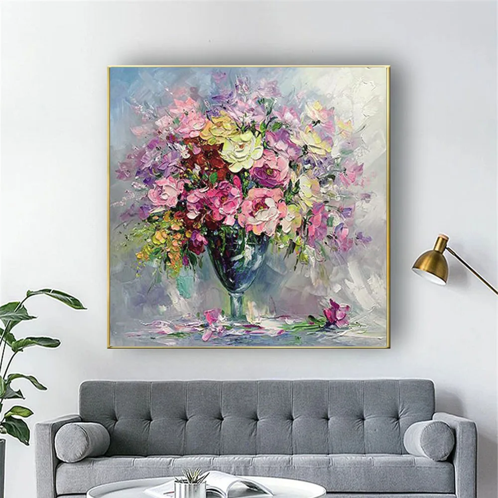 Hand-Painted Modern Wedding Knife Flower Wall Art Picture Decor Home Living Room Canvas Poster Colorful Vase Hot Selling Pattern