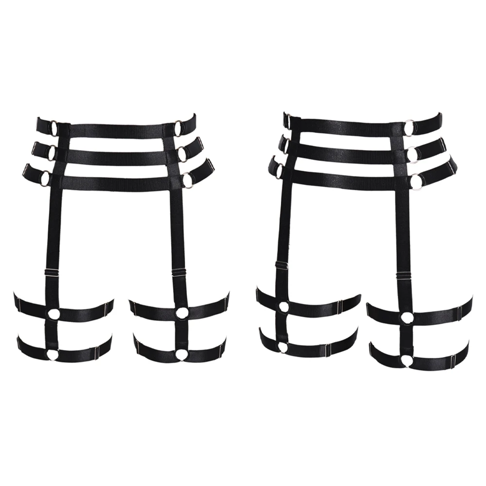 Đỏ Punk Goth Vớ Sọc Lồng Ban Nhạc Thiết Kế Quai Đùi Gợi Cảm Điều Chỉnh Suspender Thun Dây An Toàn Toàn Thân Quần Lót Ren Eo