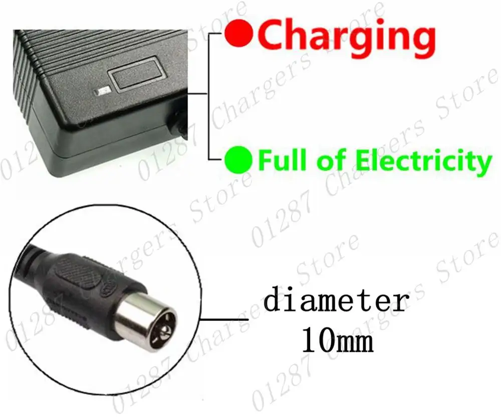 Cargador de batería de litio para bicicleta eléctrica, paquete de batería de iones de litio de 36V, 42V, 2A, RCA, 10mm