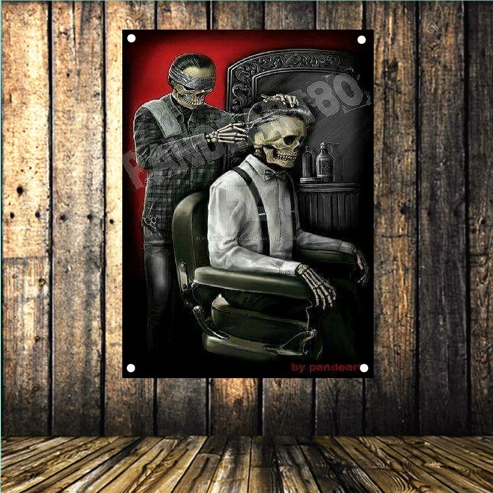 Vintage Barber Shop Decoration Hair Salon Tattoo Flag Haircut Poster Store Sign Banner Wall Hanging Canvas Print Art Tapestry