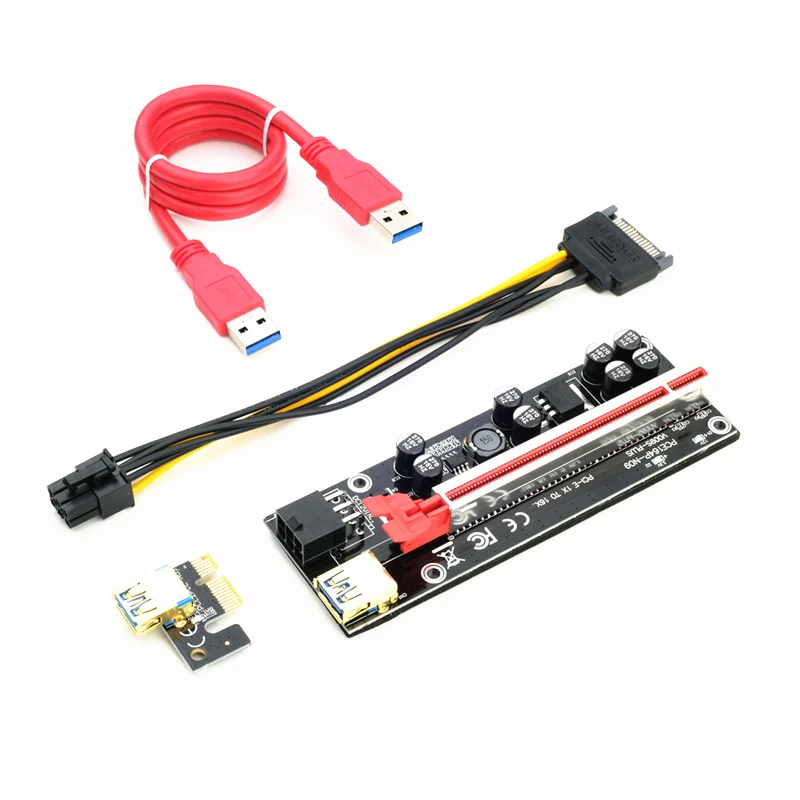 VER009S Plus PCI-E Riser Card 009s Plus PCI Express Riser Adapter Molex 6Pin SATA to USB3.0 Cable 1X 16X Extender for GPU Mining