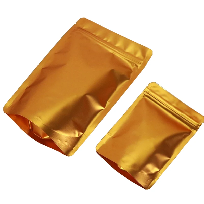 50pcs Thick Matte Gold Aluminum Foil Mylar Food Storage Bag Coffee Bean Powder Stand up Plastic Ziplock Pouches Doypack Gift Bag