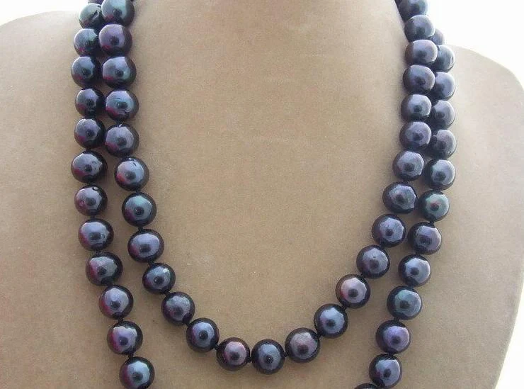 New Natural 10mm black colors freshwater pearl necklace magnet clasp Jewelry 80cm 125cm 30inch 50inch