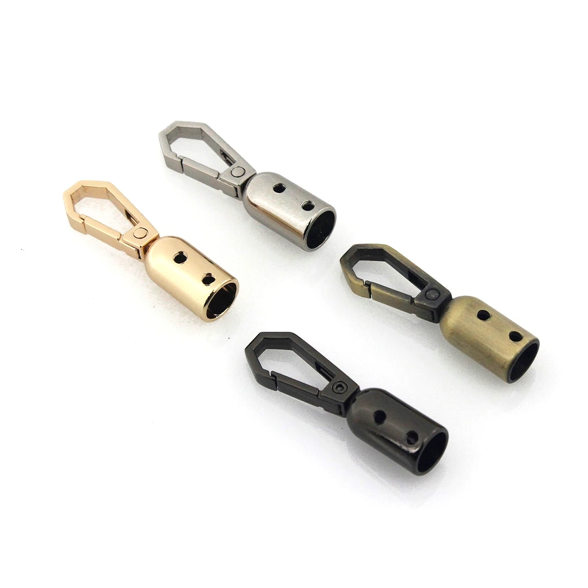 2pcs Metal Fashion Leather Cord Crimps End Tip Caps Connectors Snap Hook Trigger Clasps Clips for Leather Craft Bag Strap Belt