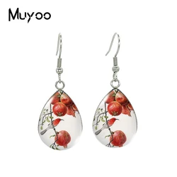 2021 New Pomegranate Tear drop Earring Art Fruits Fish hook Earrings Glass Cabochon Jewelry Handmade Items