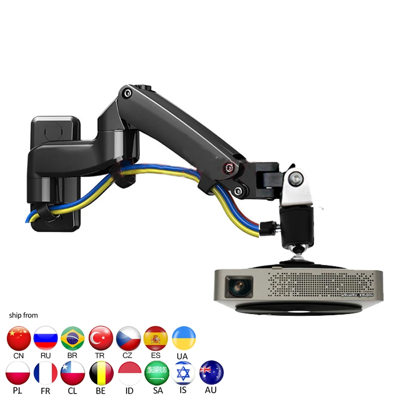 NB-F150PR 3-12kg  dual Gas spring arm projector wall mounted bracket full motion 360 rotate aluminum 1/4 inch screw