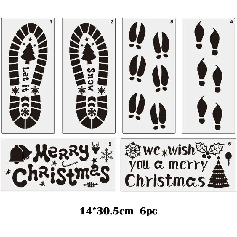 6pc 14*30.5cm Christmas Elf Footprints DIY Layering Stencils Scrapbook Coloring Embossing Album Decor Painting Template Reusable