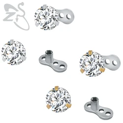 ZS 2Pcs/lot CZ Crystal Round Skin Diver Dermal Piercings 316L Stainless Steel Micro Dermal Anchor Hide in Surface Body Jewelry