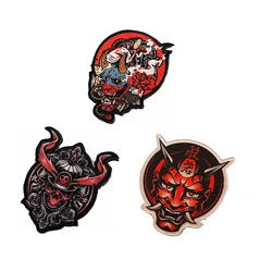 STUCK GHOSTS Heat Printed Patches Japan Hannya Mask Warrior Skull Badges For Clothes Vest Jackets Repair Apparel Accessories