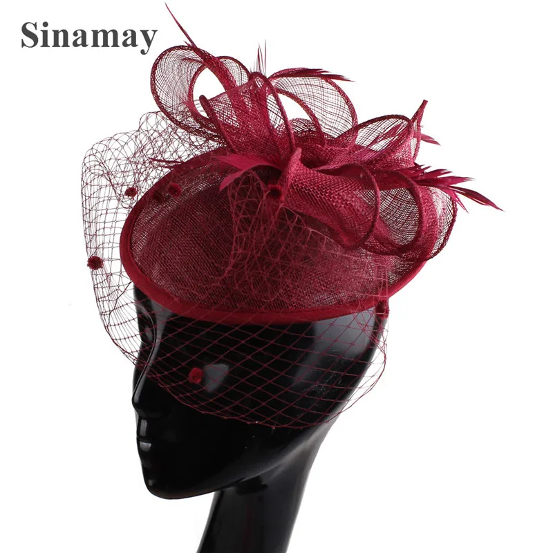 

Women Elegant Hair Fascinator Accesories Veils Hats Headwear Sinamay With Feather Millinery Party Cocktail Mesh Hats Hair Clip