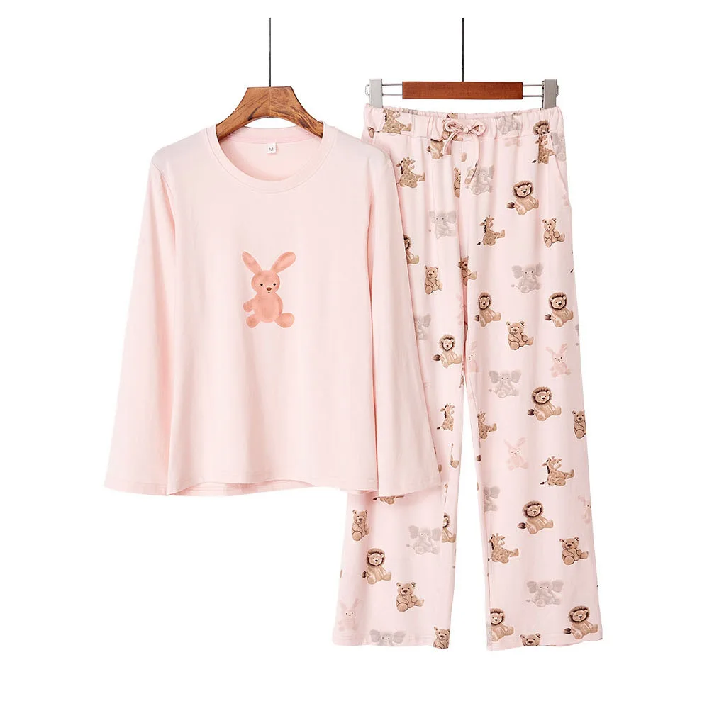 Cute Cartoon 2PCS Pajamas Set Casual Modal Long Sleeve Nightwear Women Sleepwear Loose Pyjamas Intimate Lingerie Soft Homewear