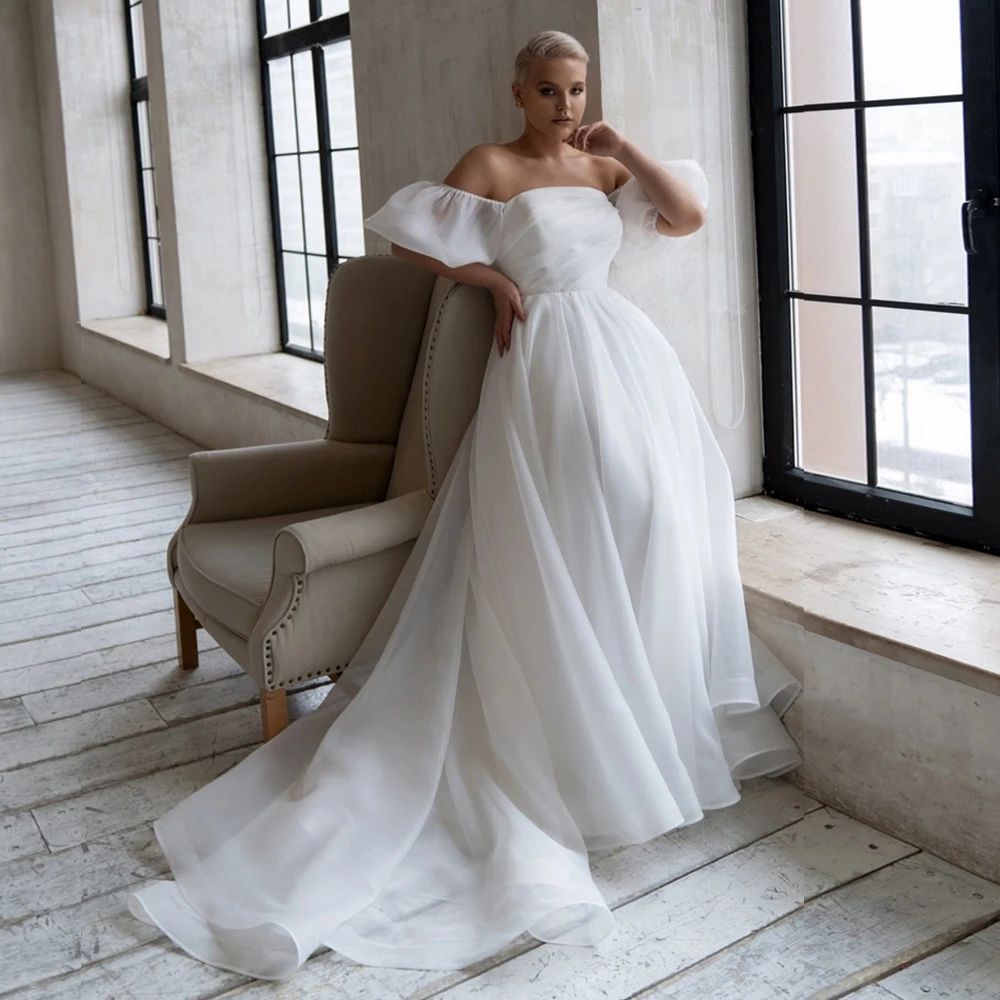 Vestido De novia De Organza De talla grande, Elegante, cuello barco, con cremallera en la espalda, sencillo, Hochzeitskleid