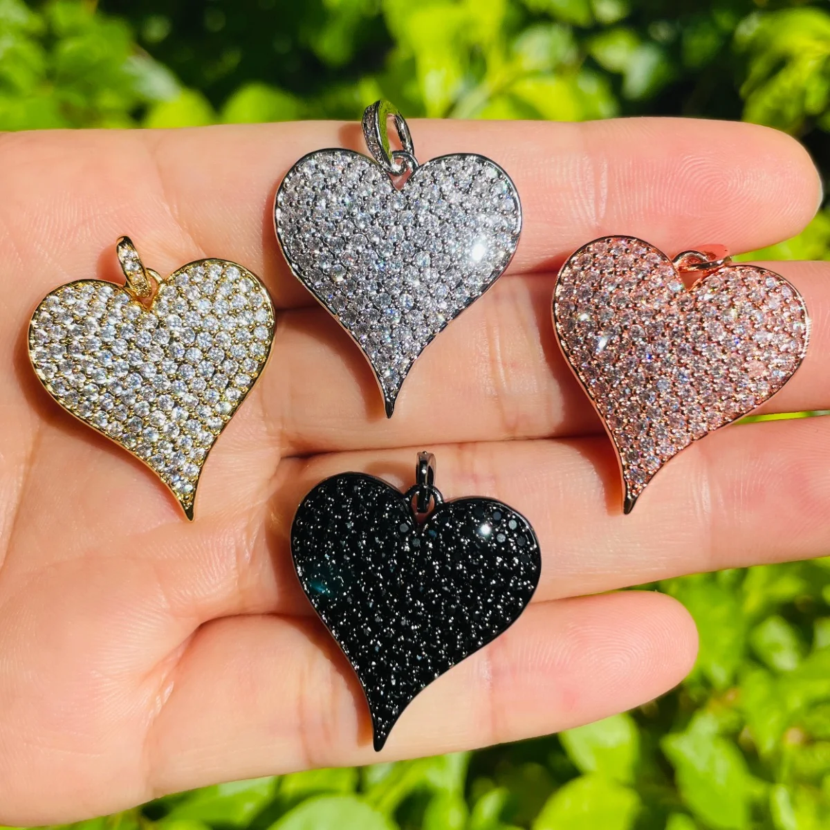 5pcs Cubic Zirconia Paved Heart Charms Pendant for Women Bracelet Necklace Bangle Making Gold Plated Handcraft Jewelry Accessory